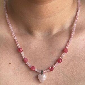 Rose Quartz and strawberry quartz heart pendant Necklace